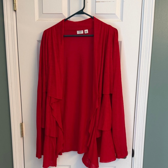 Cato Vibrant Red Layered Ruffle Open-Front Cardigan - Picture 2 of 4